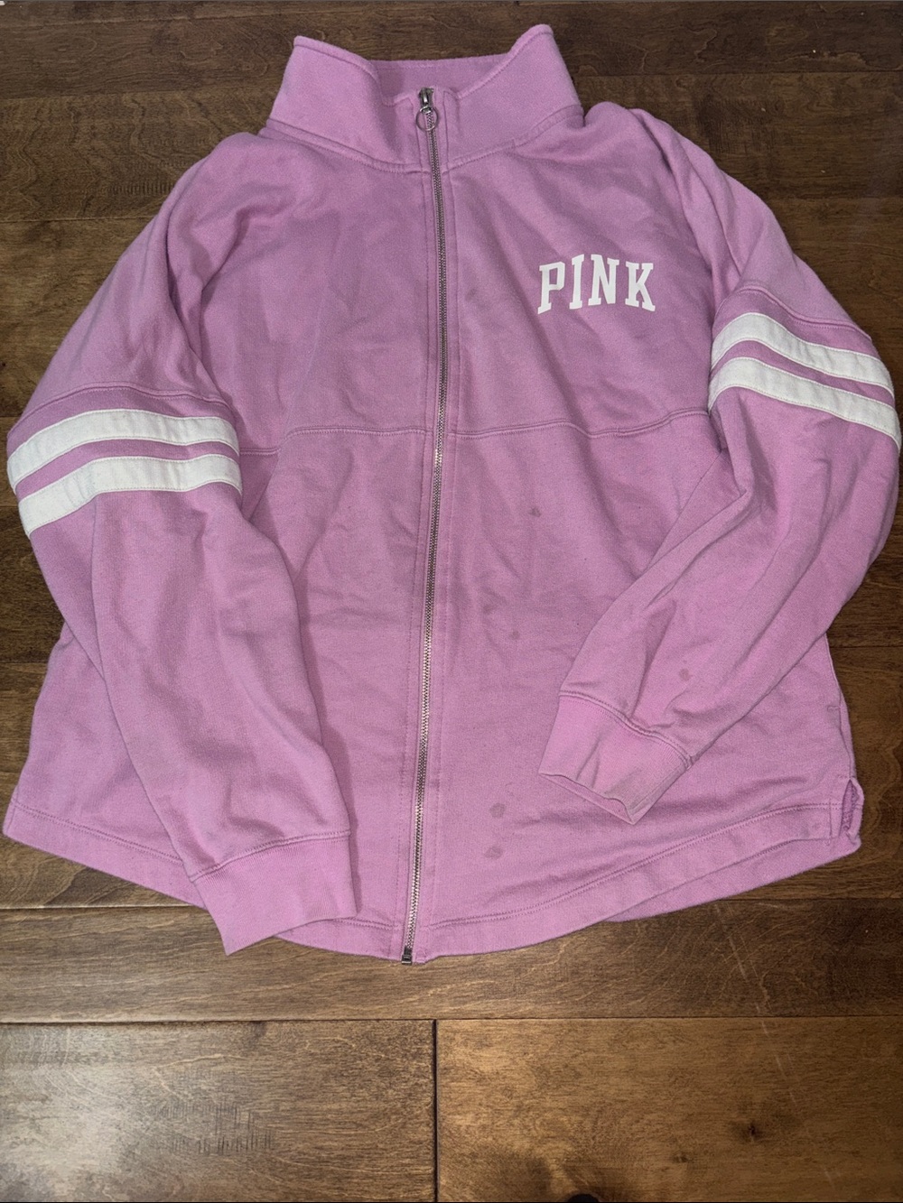 PINK Victoria's Secret Light Pink Zip-Up Hoodie with White Accents